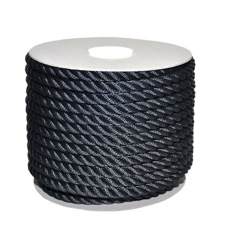 8 mm rope in shiny black polyester, sinking breaking load 620 kg