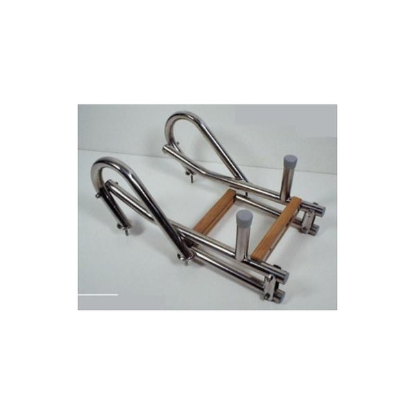 Scaletta pieghevole in inox con corrimano 2 gradini antiscivolo legno