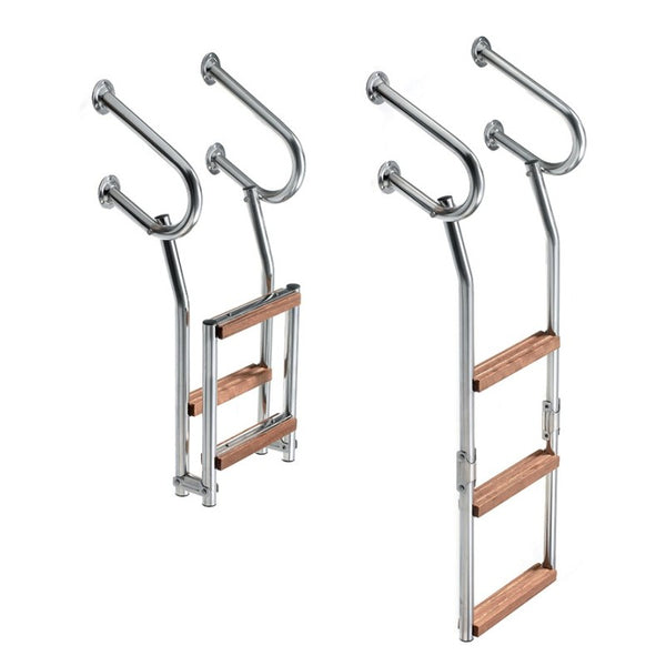 Scaletta pieghevole in inox con corrimano 3 gradini antiscivolo legno