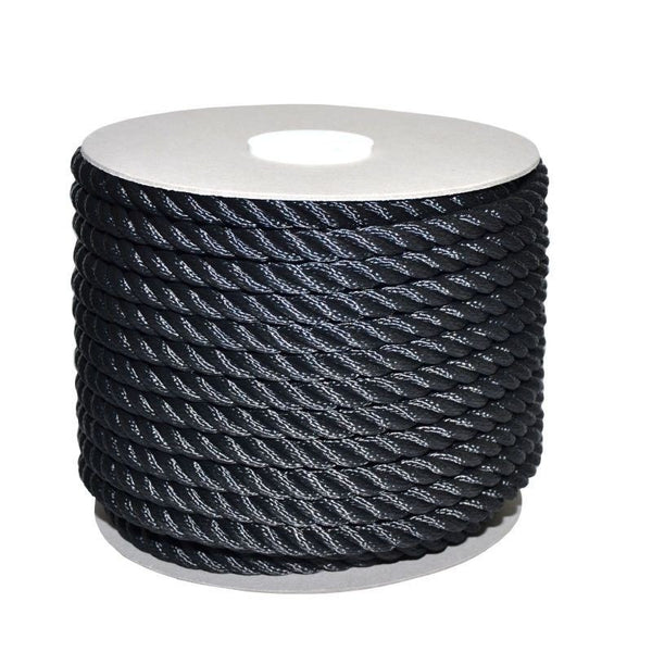32 mm rope in shiny black polyester, sinking breaking load 8500 kg