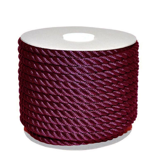 8 mm rope in shiny burgundy polyester, sinking breaking load 1250 kg