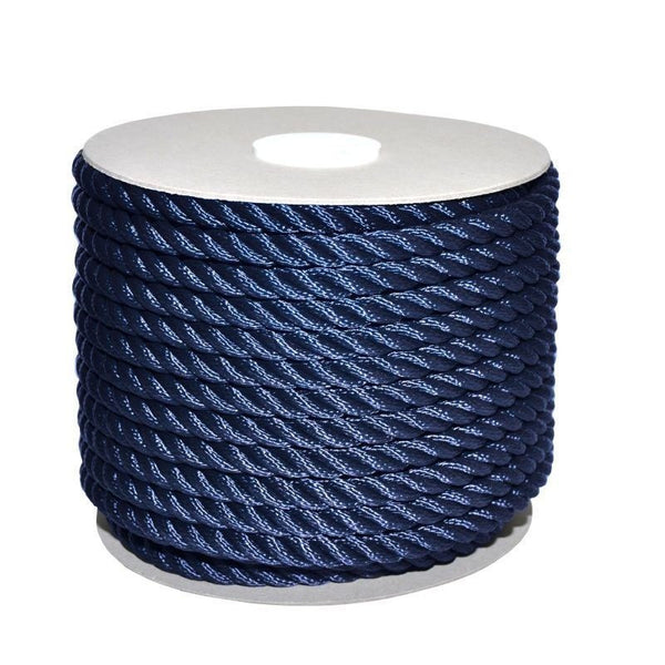 22 mm rope in shiny blue polyester, sinking breaking load 7500 kg