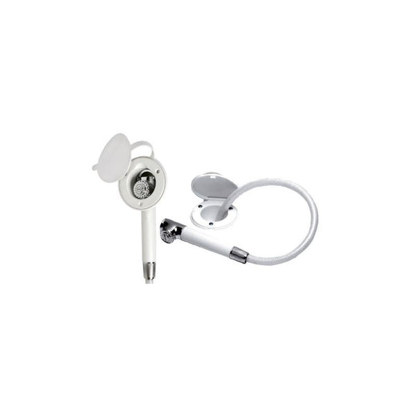 Vertical shower with 4 m hose and white niche